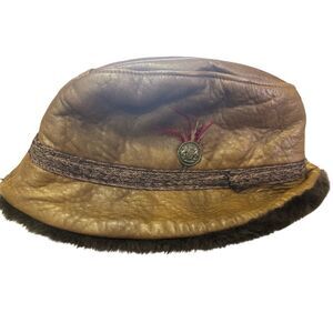 Leather Hat Vintage North King J‎ J Seifter Union Made Brown Lined Men Small